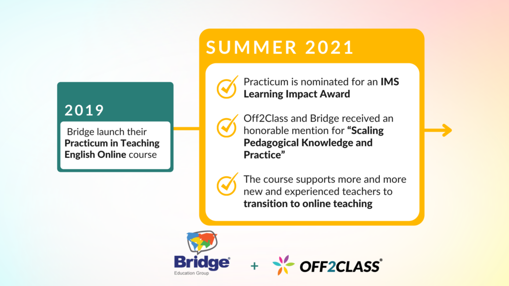 Infographic Bridge Education Group and Off2Class, achievements between 2019 and 2021. 